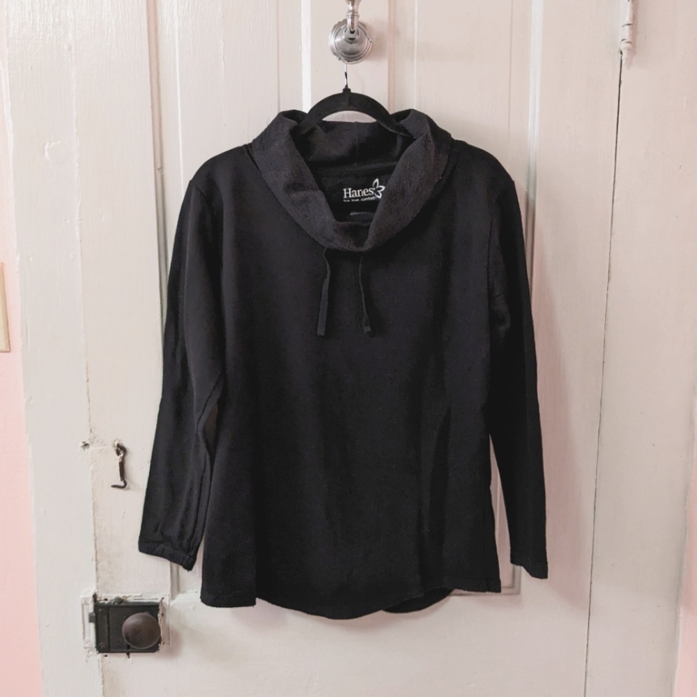 Hanes Live Love Comfort Warm Cozy Fold Over Fuzzy Collar Long Sleeve Shirt